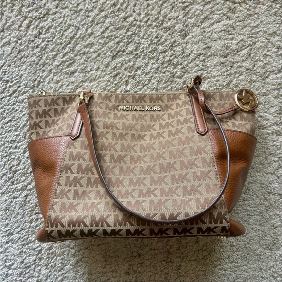 Michael Kors Tan and Brown Logo Shoulder Bag - Picture 1 of 6